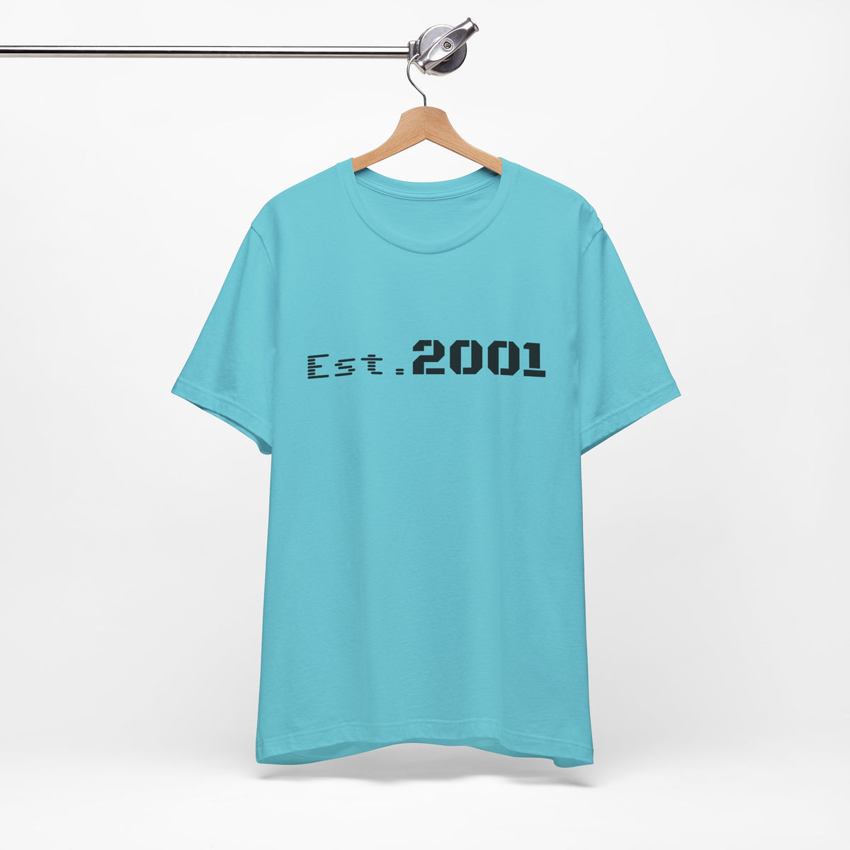 Retro minimalist Est. 2001 graphic T-shirt by Printify featuring a simple design and birth year text on a casual tee.