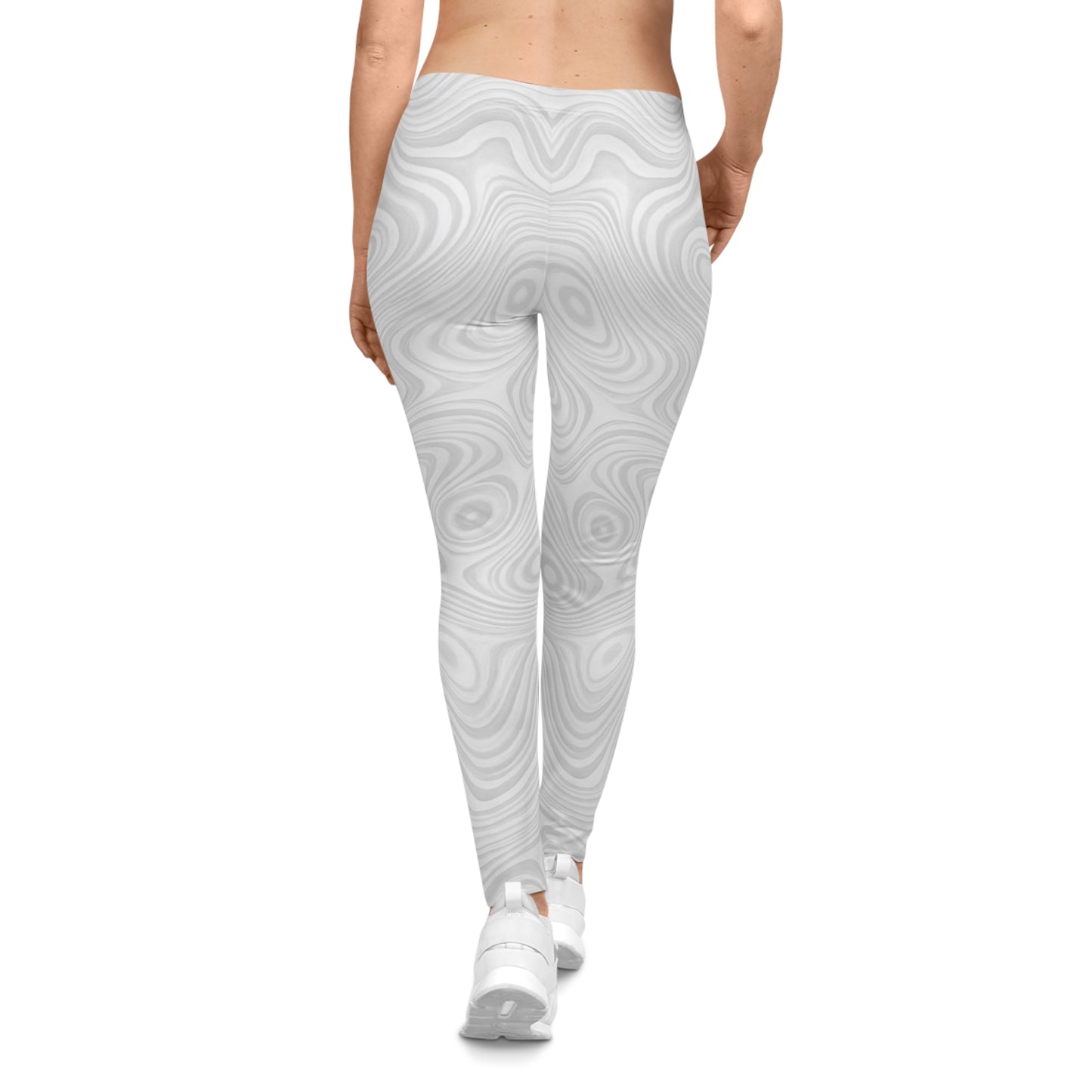 White marble swirl print women's casual leggings with all-over marble pattern and comfortable fit from Printify.