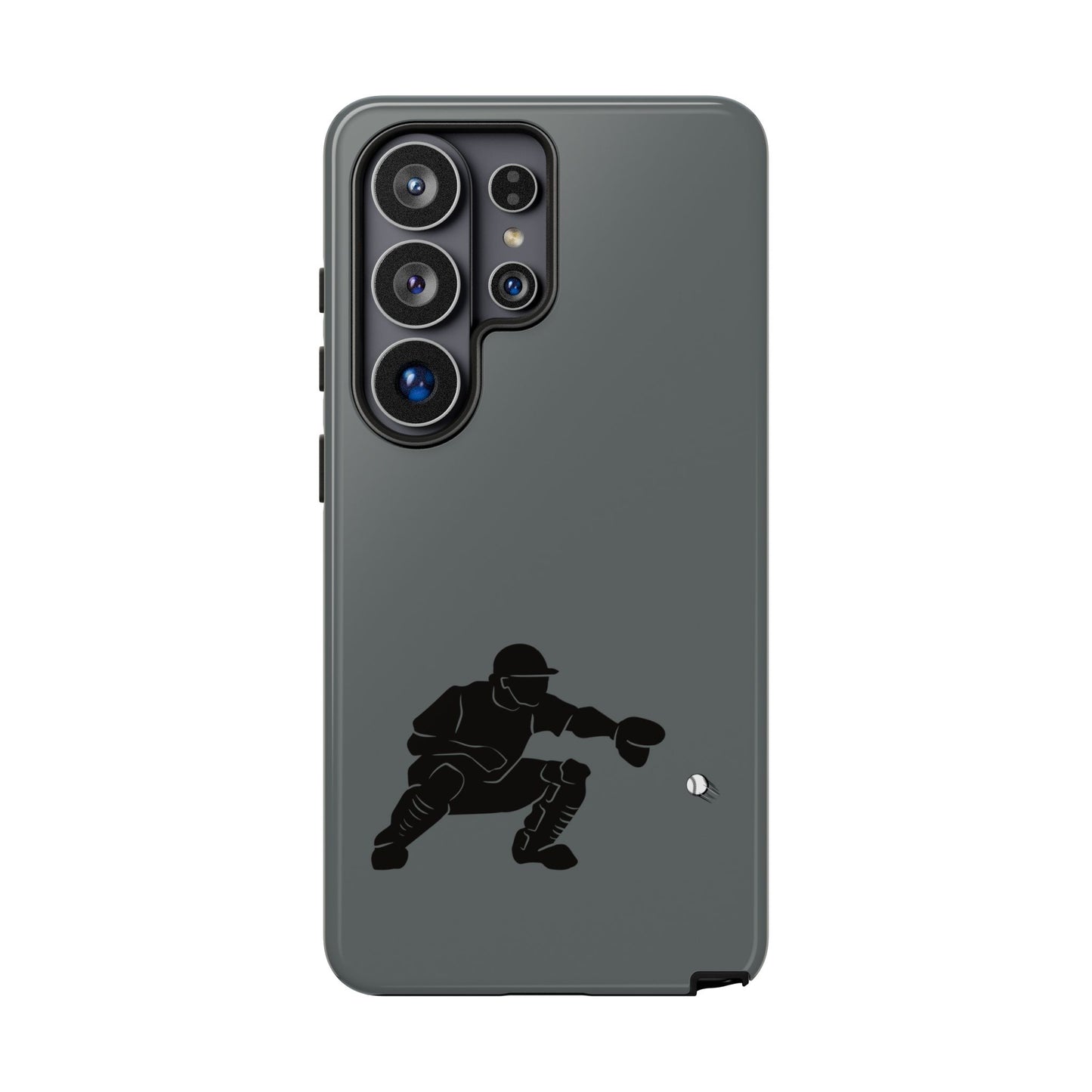 Printify baseball catcher phone case, tough protective cover for smartphones with detailed catcher glove and ball design.