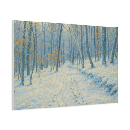 Winter woodland canvas print featuring a snowy forest scene, matte stretched wall art by Printify.