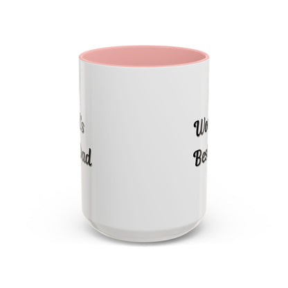 Black trim coffee mug with "World's Best Dad" accent design, available in 11oz and 15oz sizes, by Printify.