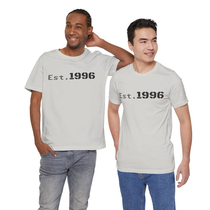 Vintage Est. 1996 T-shirt by Printify featuring a classic design, perfect as a birth year birthday gift.