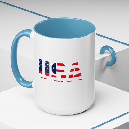 USA Flag Accent Coffee Mug — Patriotic 11/15oz Ceramic Coffee Cup
