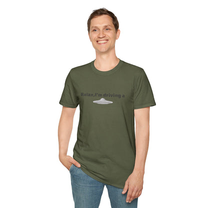 Funny alien graphic T-shirt by Printify featuring a UFO design, perfect for sci-fi fans and casual wear.