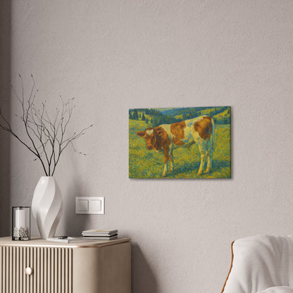 Artistic Cow Canvas Wall Art, Charming Farmhouse Decor, Animal Lover Gift, Rustic Home Accent, Calf Painting, Country Aesthetic