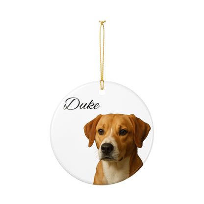 Personalized Dog Portrait Ornament Duke, Ceramic Ornament - TRV