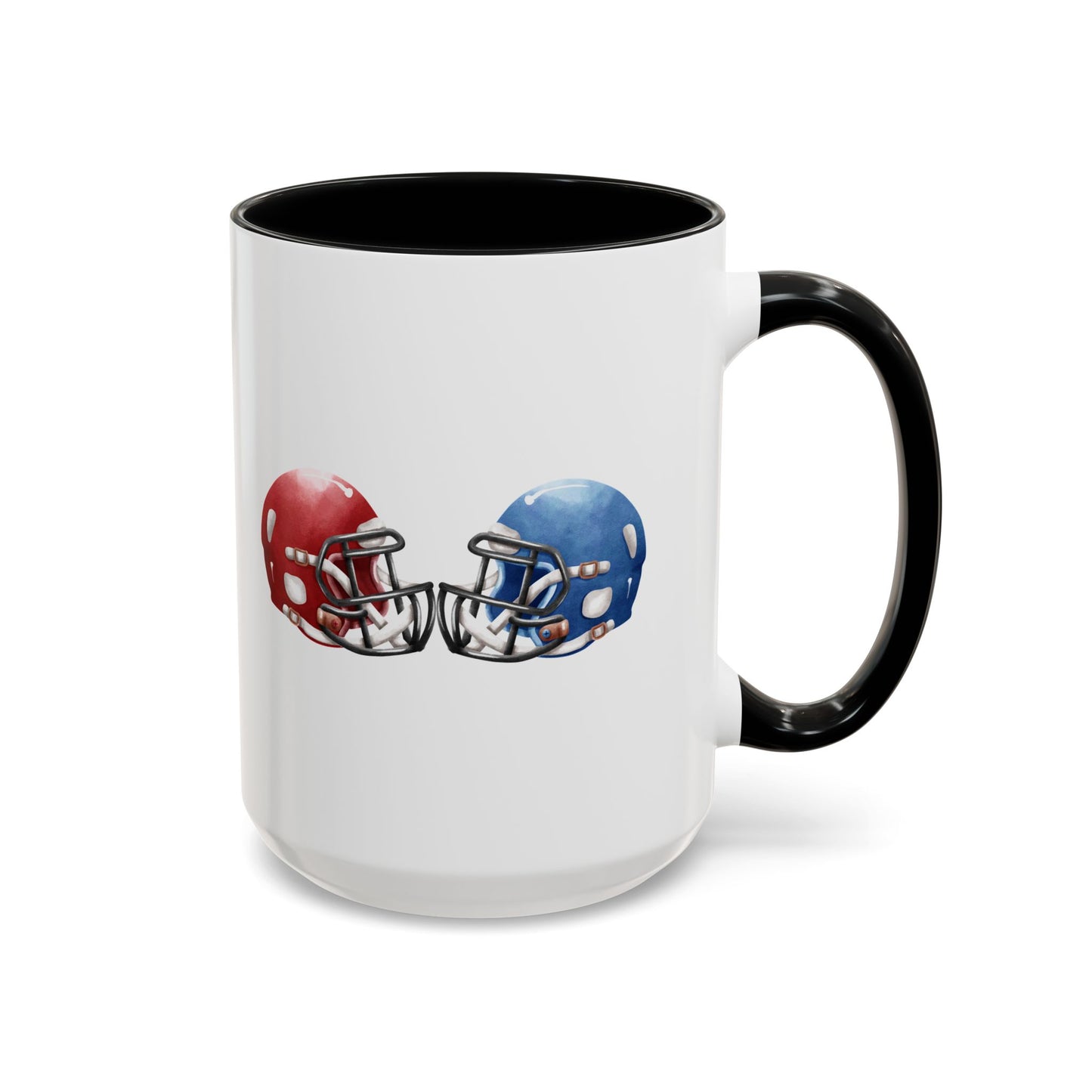 Football Helmet Coffee Mug — Red vs Blue Rivalry Accent Mug (11/15oz)