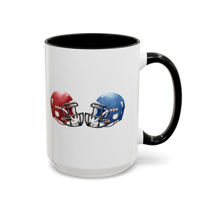 Football Helmet Coffee Mug — Red vs Blue Rivalry Accent Mug (11/15oz)
