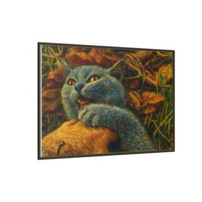 Blue cat canvas print featuring whimsical wall art, perfect gift for cat lovers, designed by Printify.