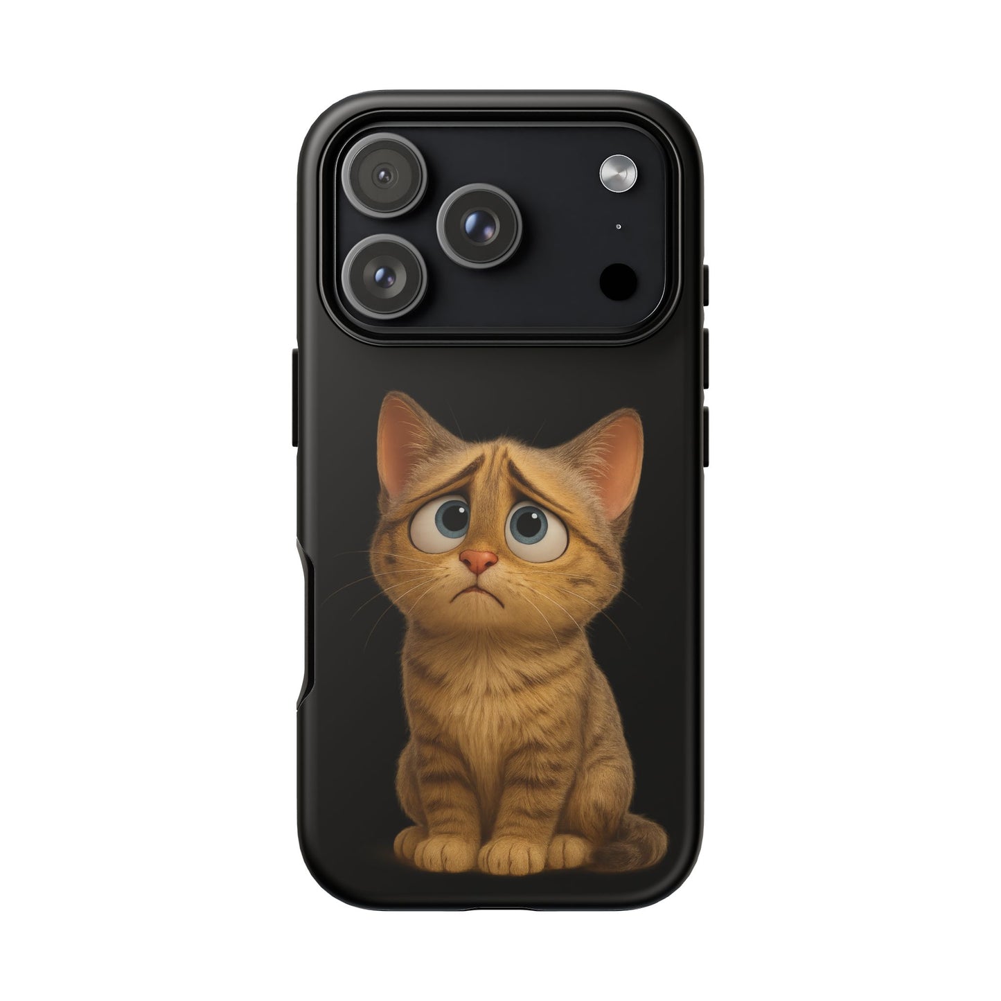 Cute sad kitty print phone case for iPhone, protective and stylish, featuring a whimsical cat design on a Printify iPhone case.
