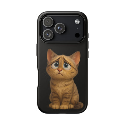 Cute sad kitty print phone case for iPhone, protective and stylish, featuring a whimsical cat design on a Printify iPhone case.