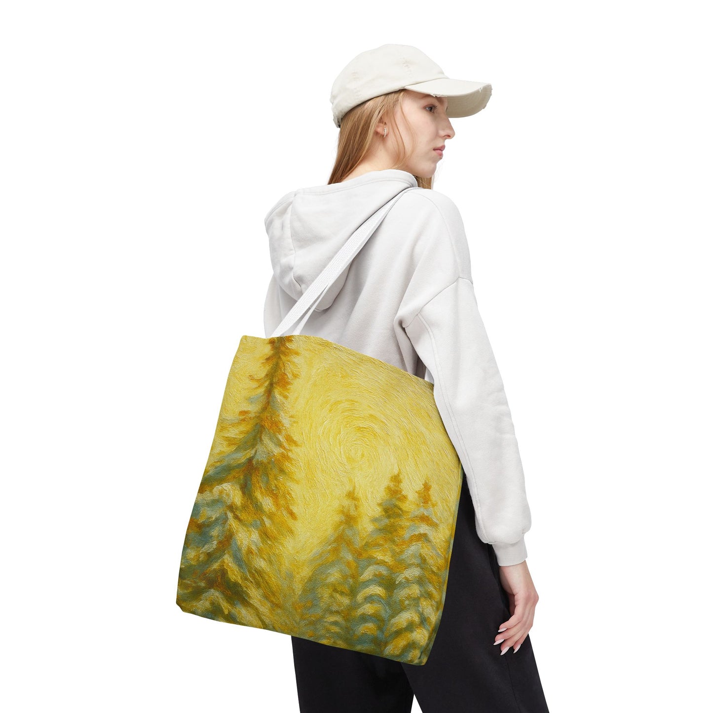 Artistic abstract eco-friendly canvas tote bag by Printify, featuring colorful, modern design perfect for beach or casual use.