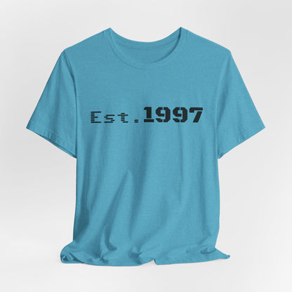 Vintage 1997 Established Printify T-shirt featuring bold "Est. 1997" design on classic cotton fabric.