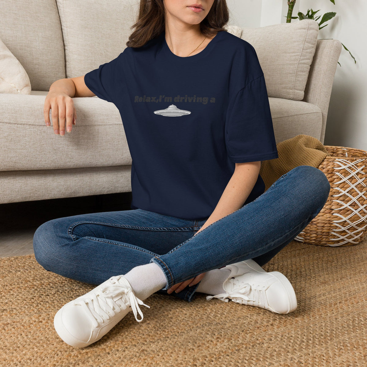 Funny alien graphic UFO T-shirt by Printify featuring a humorous sci-fi design on a casual tee.