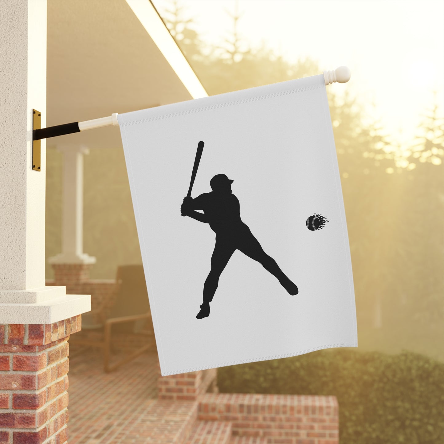 Baseball player garden flag for outdoor décor, featuring a sports fan theme, ideal for decorating yards and gardens.