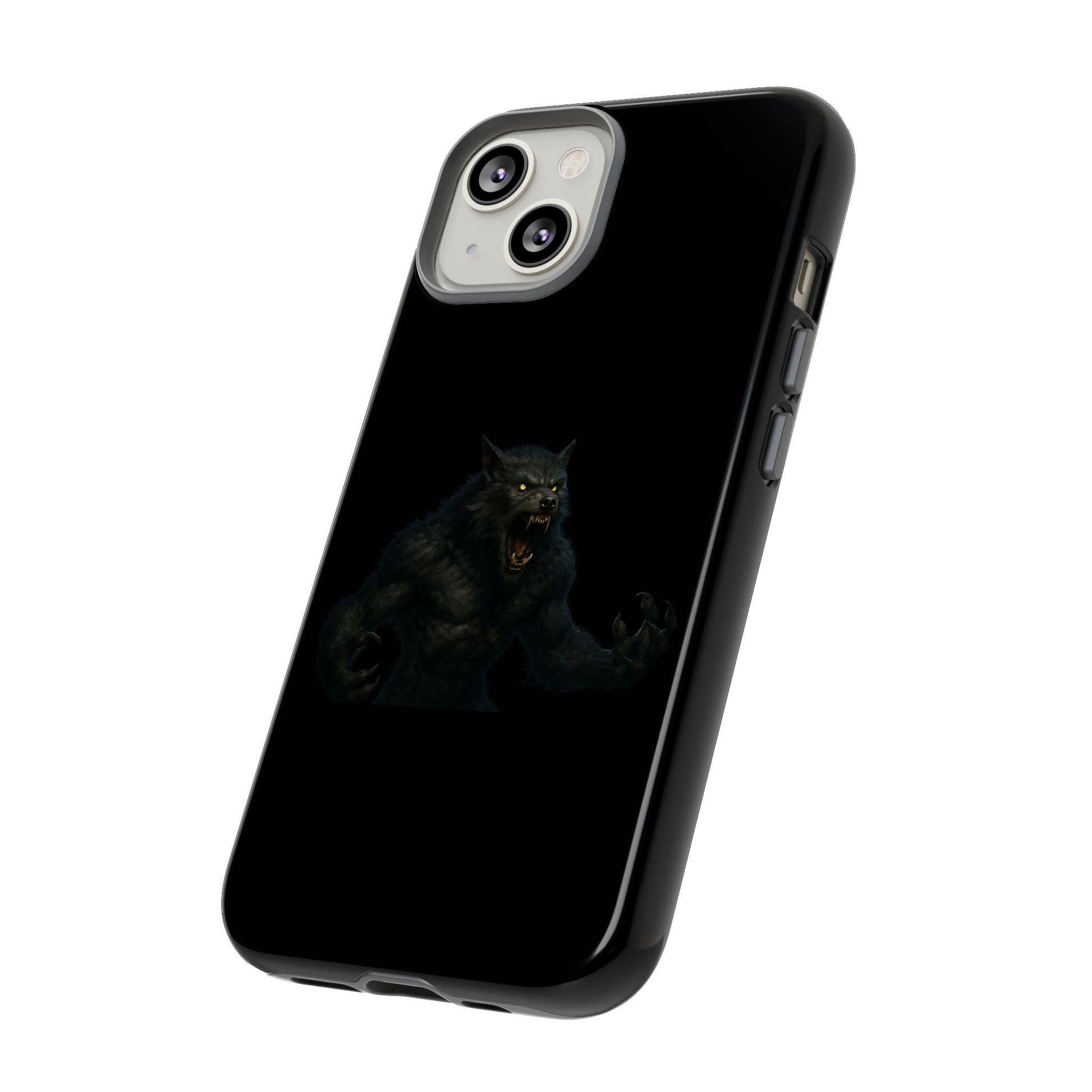 Dark werewolf graphic phone case by Printify, tough protective cover featuring a monster design for a mobile device.