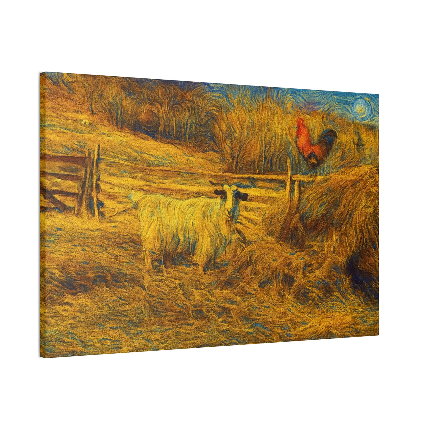 Farmhouse Canvas Wall Art - Rustic Animal Decor, Goat and Rooster Painting, Country Home, Farmhouse Style, Gift for Farmers - TRV