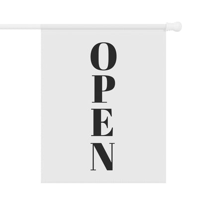 Open for Business garden flag and welcome yard sign by Printify, featuring a decorative outdoor garden banner with a welcoming message.