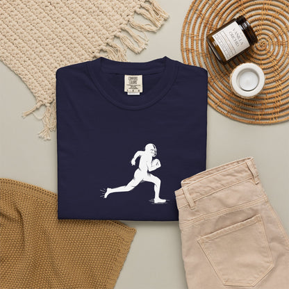 Sporty Unisex Garment-Dyed T-Shirt with Football Player Graphic, Activewear, Casual Wear, Gift for Runners, Fitness Apparel, Everyday Style