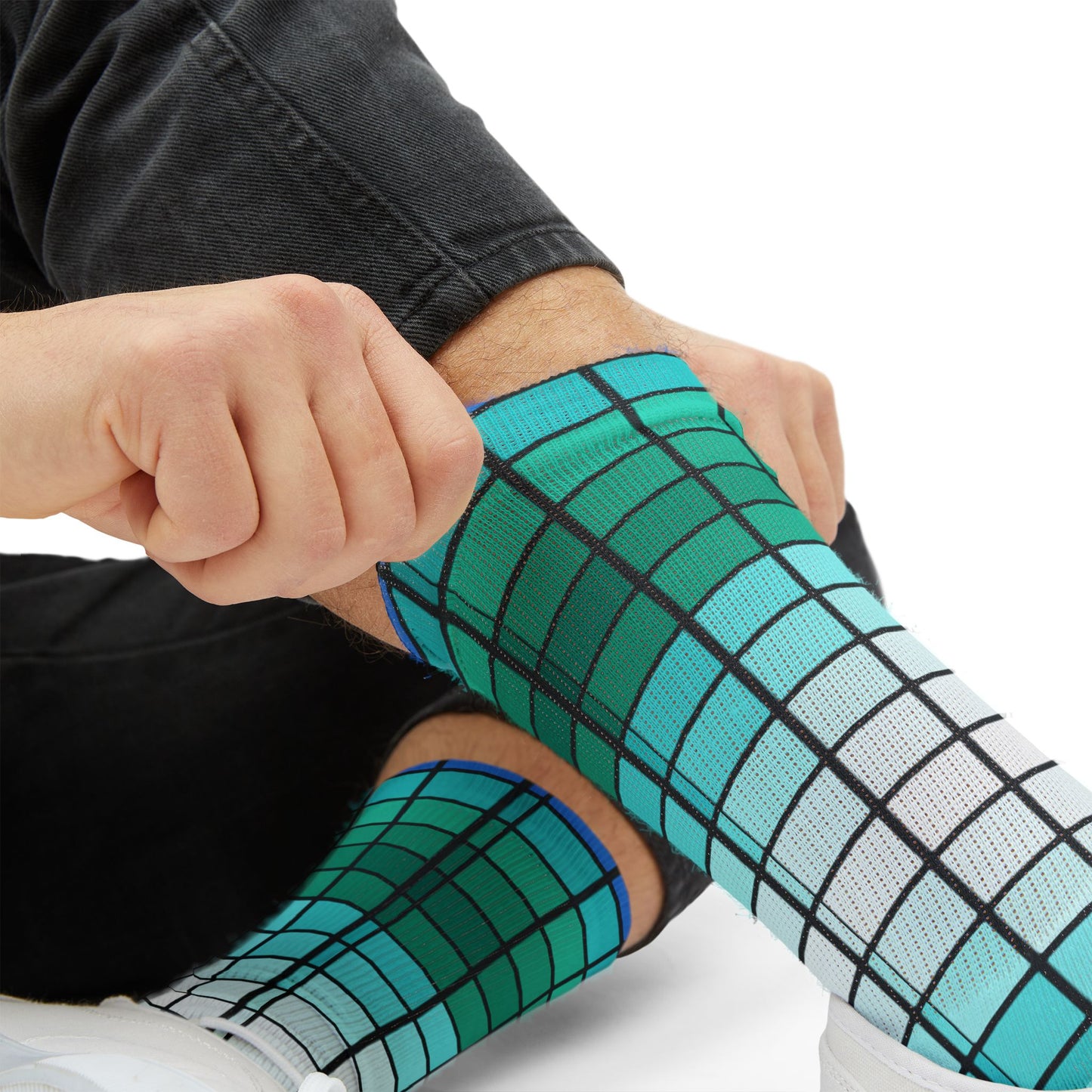 Teal Gradient Grid Socks | Sublimation Patterned Socks