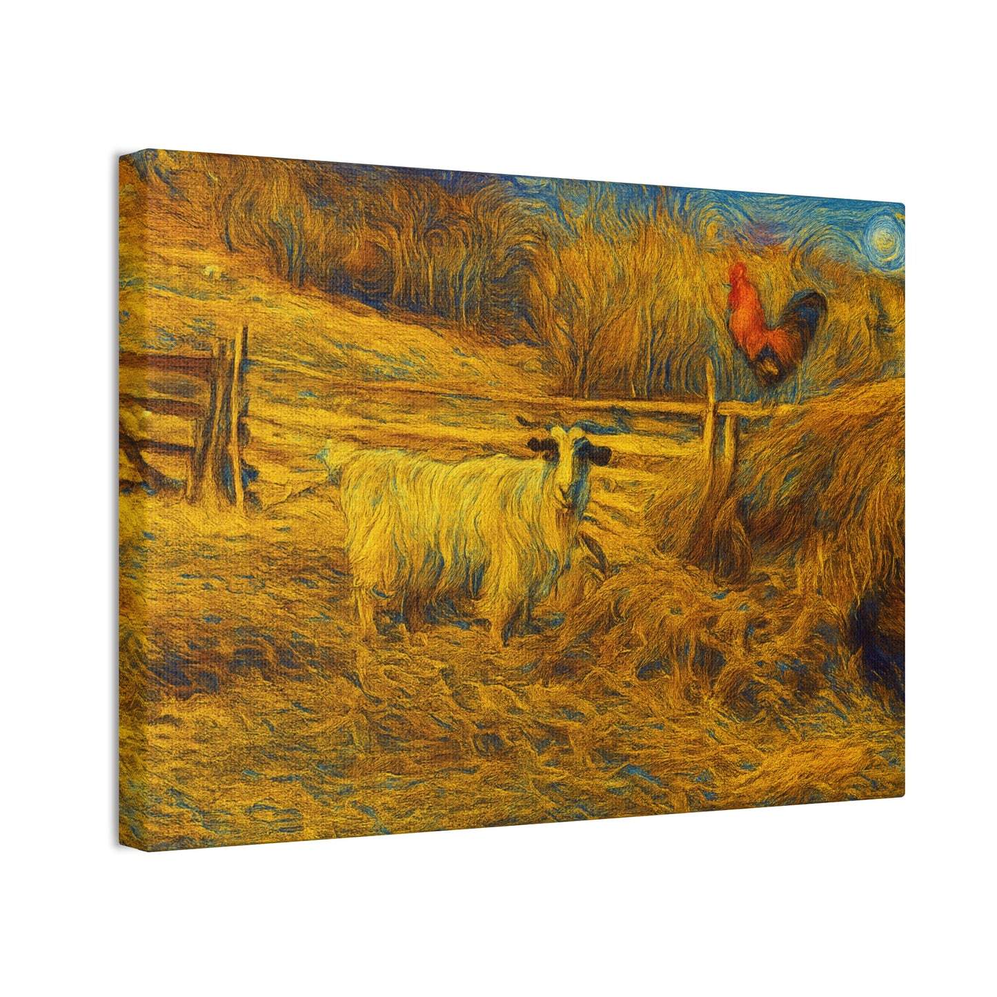 Farmhouse Canvas Wall Art - Rustic Animal Decor, Goat and Rooster Painting, Country Home, Farmhouse Style, Gift for Farmers - TRV