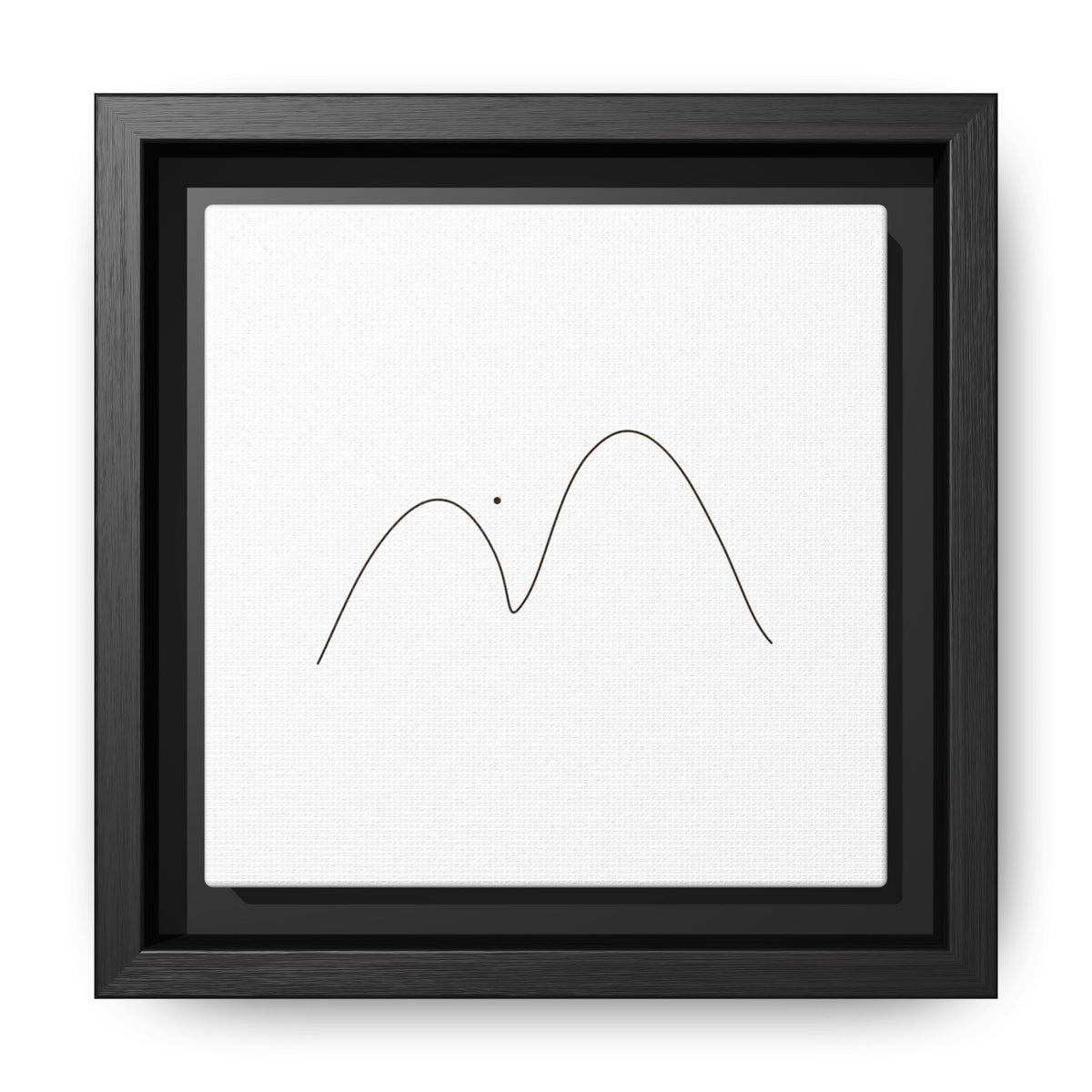 Minimalist mountain line art print on framed matte canvas by Printify, featuring simple mountain outlines in modern decor style.