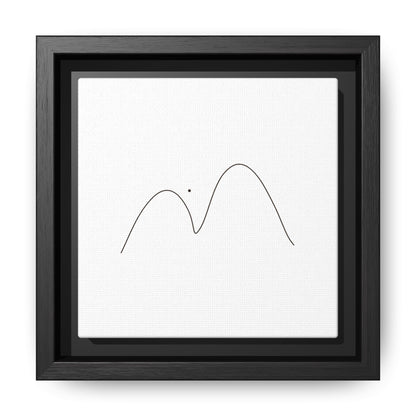 Minimalist mountain line art print on framed matte canvas by Printify, featuring simple mountain outlines in modern decor style.