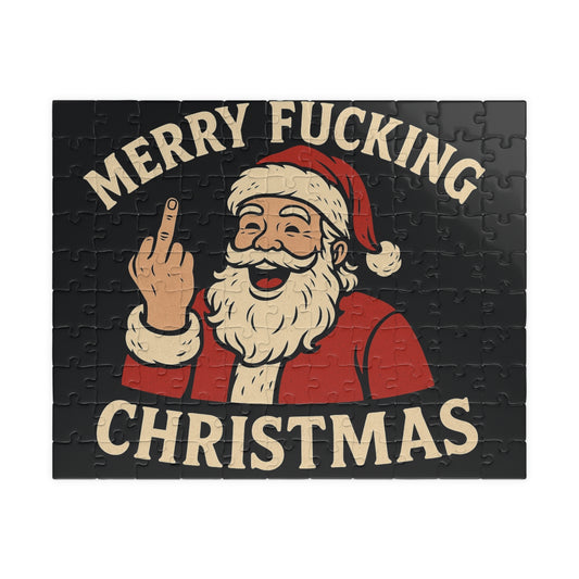 Merry Fucking Christmas Puzzle | Santa Middle Finger Holiday Jigsaw
