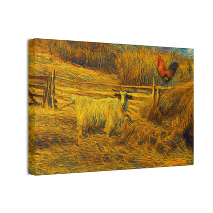 Rustic Farmhouse Canvas Print with Goat and Rooster, Country Decor, Animal Art, Gift for Farmers, Farmhouse Wall Art, Rustic Home Decor