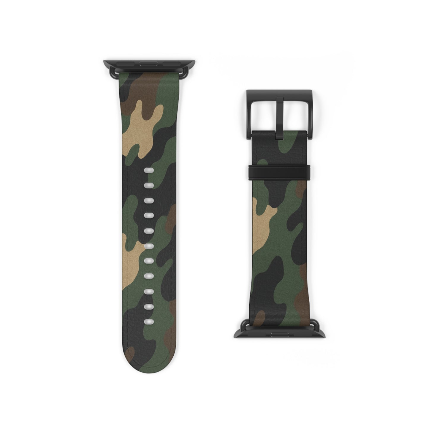 Green camouflage silicone Apple Watch band by Printify, flexible strap with camo pattern for stylish smartwatch accessories.