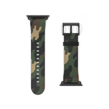 Green camouflage silicone Apple Watch band by Printify, flexible strap with camo pattern for stylish smartwatch accessories.