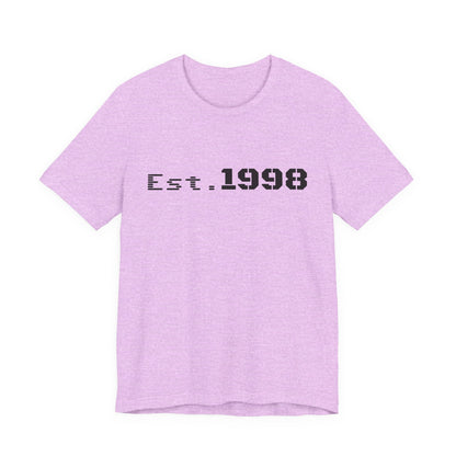 Vintage Est. 1998 T-Shirt by Printify featuring a graphic design celebrating the year of birth.