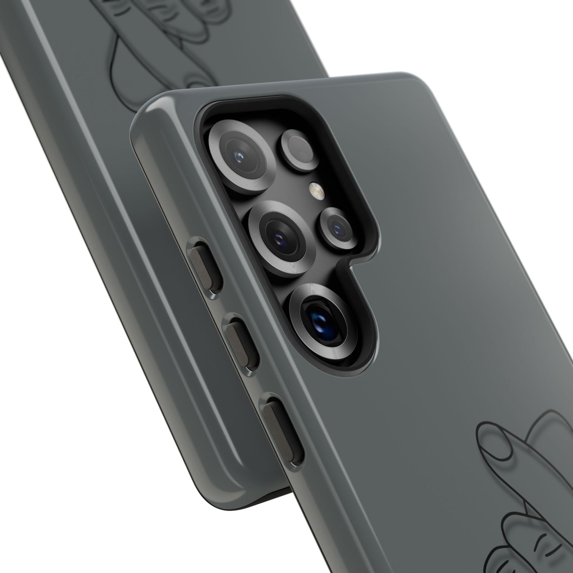 Silicone phone case with embossed Korean finger heart design, compatible with smartphones, by Printify.