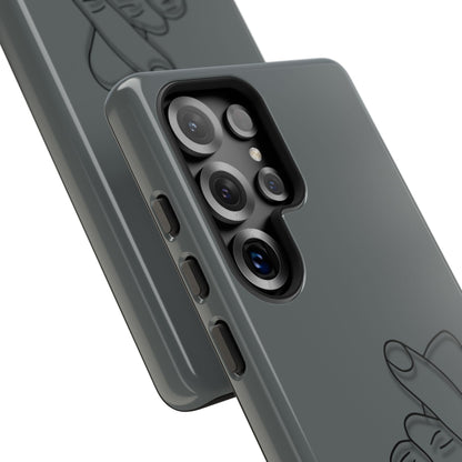 Silicone phone case with embossed Korean finger heart design, compatible with smartphones, by Printify.