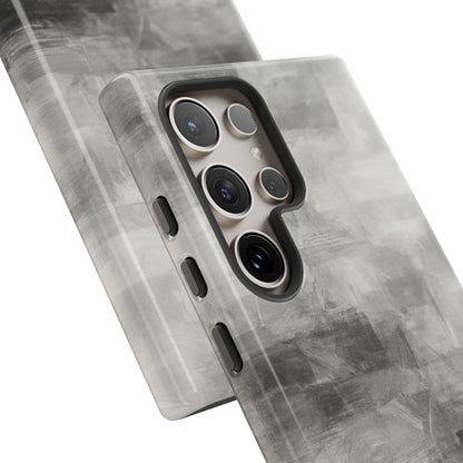 Abstract gray grid phone case for iPhone, tough protective cover by Printify featuring a modern geometric design.