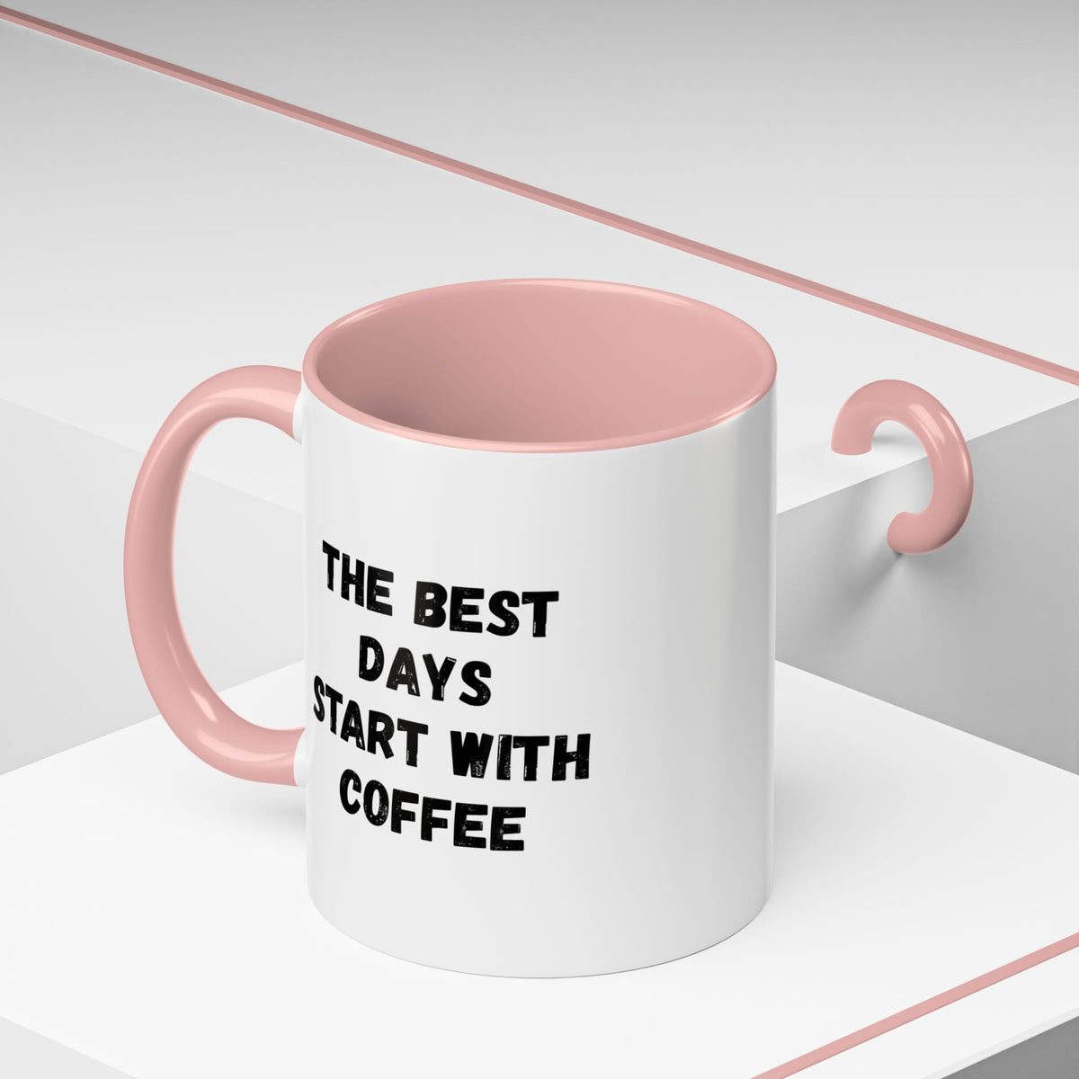 Ceramic coffee mug with "The Best Days Start With Coffee" print in black, 11oz size, from Printify with a white background.