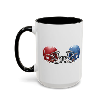 Football Helmet Coffee Mug — Red vs Blue Rivalry Accent Mug (11/15oz)