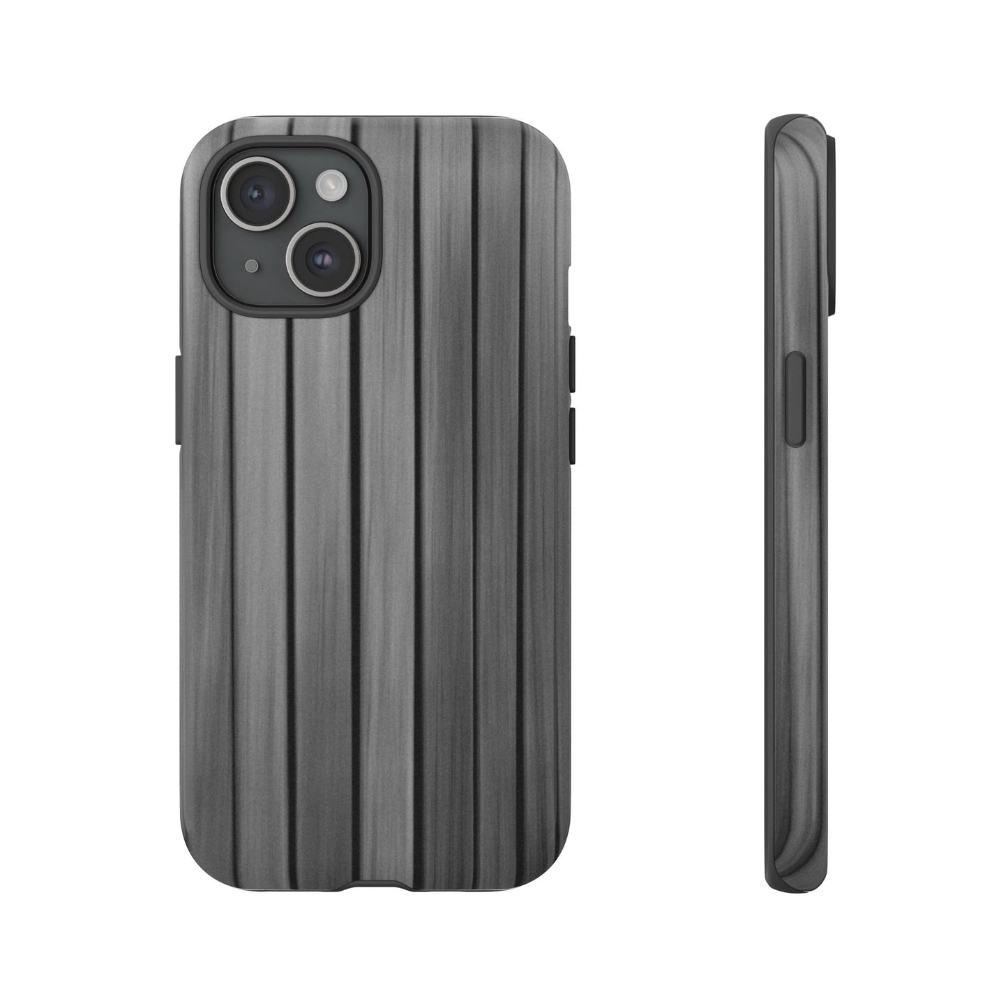 Ribbed metal texture phone case for iPhone by Printify, showing a tough protective cover with a sleek, ribbed metal design.