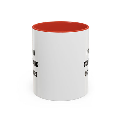 White ceramic mug with black text that reads "I Run on Coffee and Deadlines," ideal for coffee lovers and busy professionals.