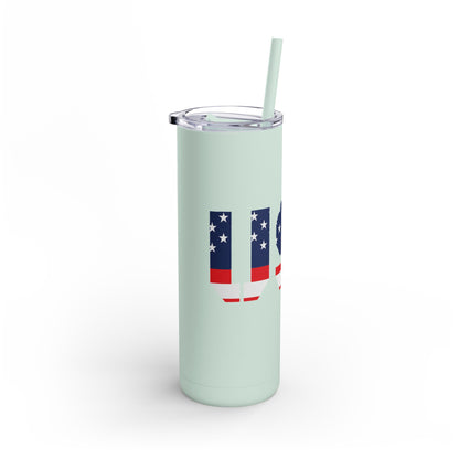USA Flag Tumbler - 20oz Skinny Matte Drinkware, Travel Mug, Patriotic Gift, Fourth of July, Summer BBQ, Camping, Outdoor - TRV