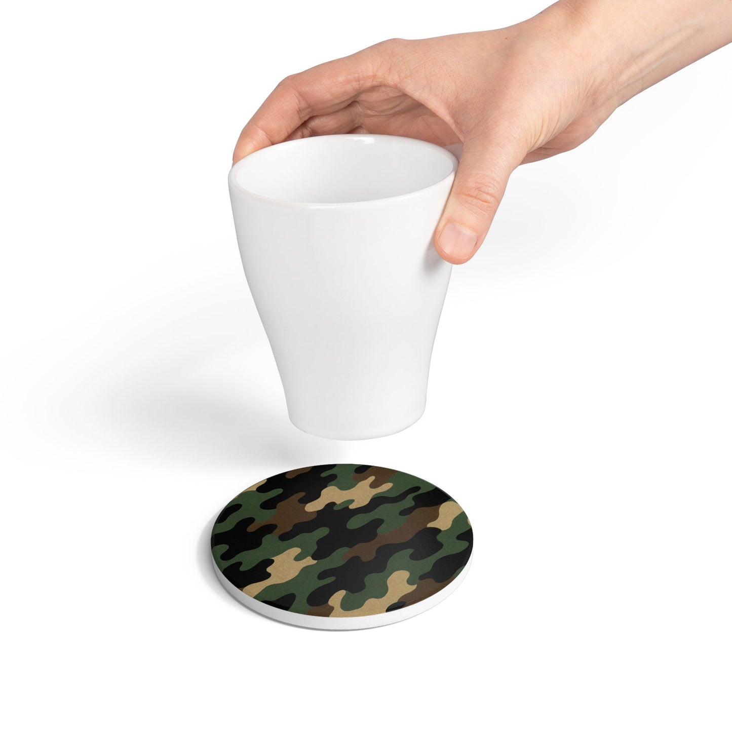 Camo Ceramic Coaster — Green Woodland Camouflage Drink Protector
