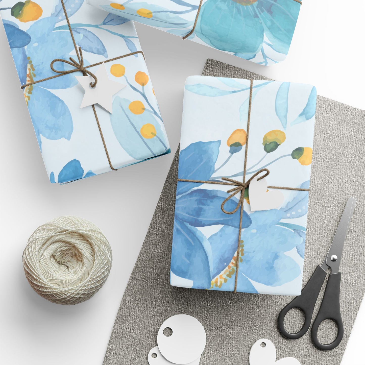 Blue Floral Wrapping Paper Roll — Watercolor Bouquet Gift Wrap