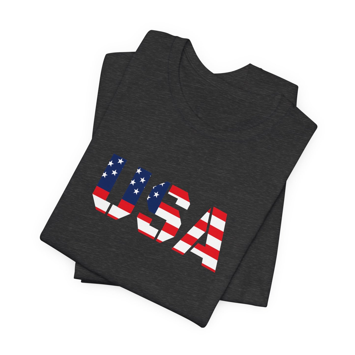 USA Flag Text Tee — Patriotic Fourth of July T-Shirt