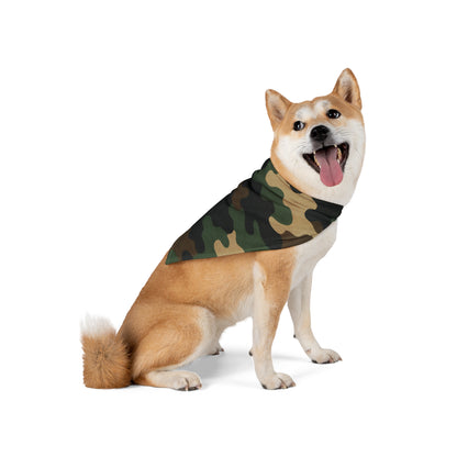Green camouflage dog and cat bandana by Printify, stylish pet scarf with a camo pattern for pets.