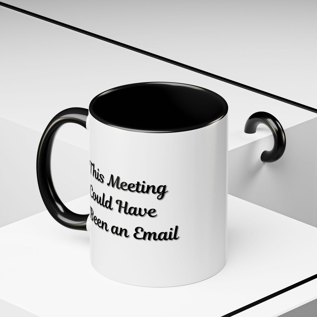 Funny office coffee mug with "This Meeting Could Have Been An Email" slogan, printed on a ceramic mug by Printify.
