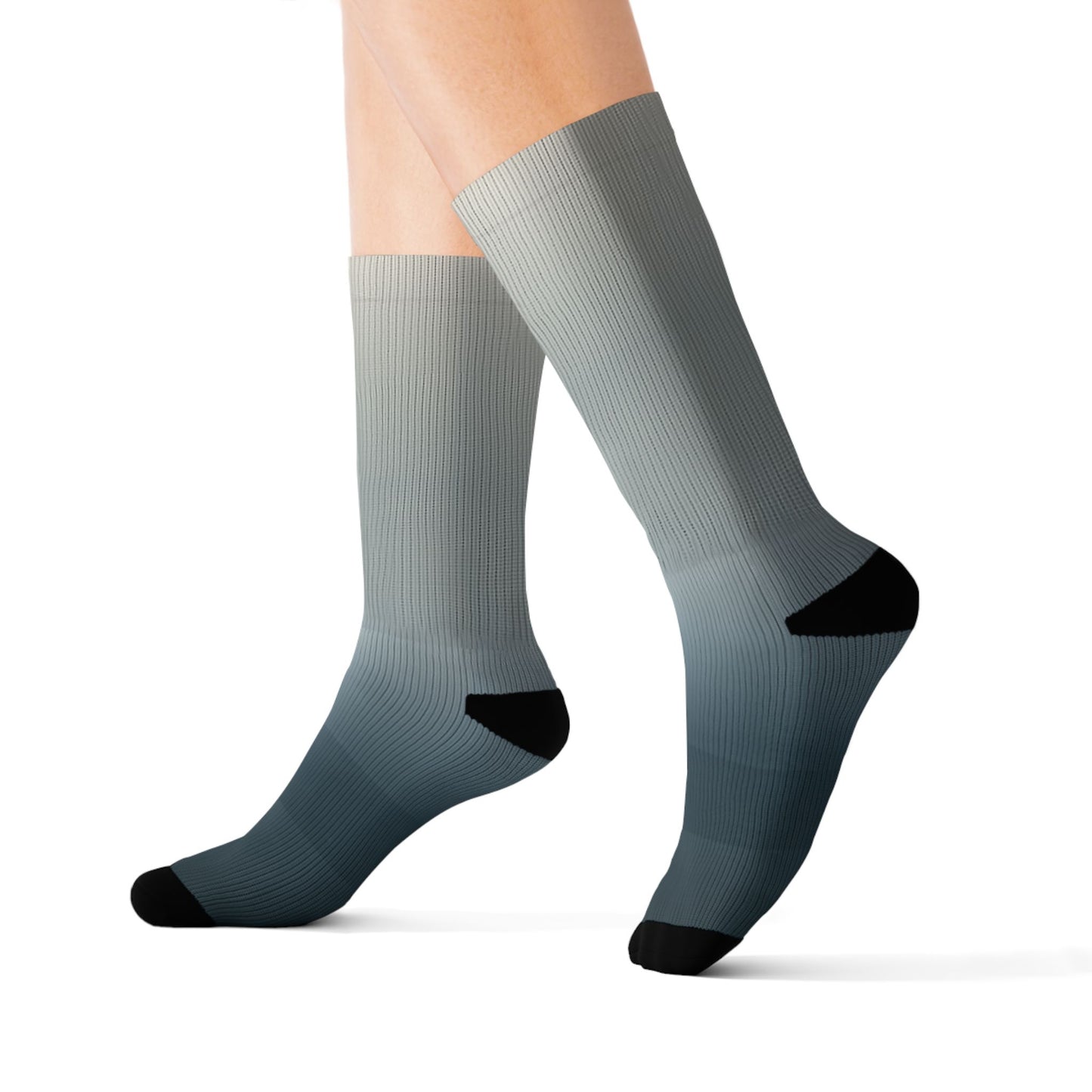 Blue Gray Ombre Sublimation Socks | Gradient Crew Socks