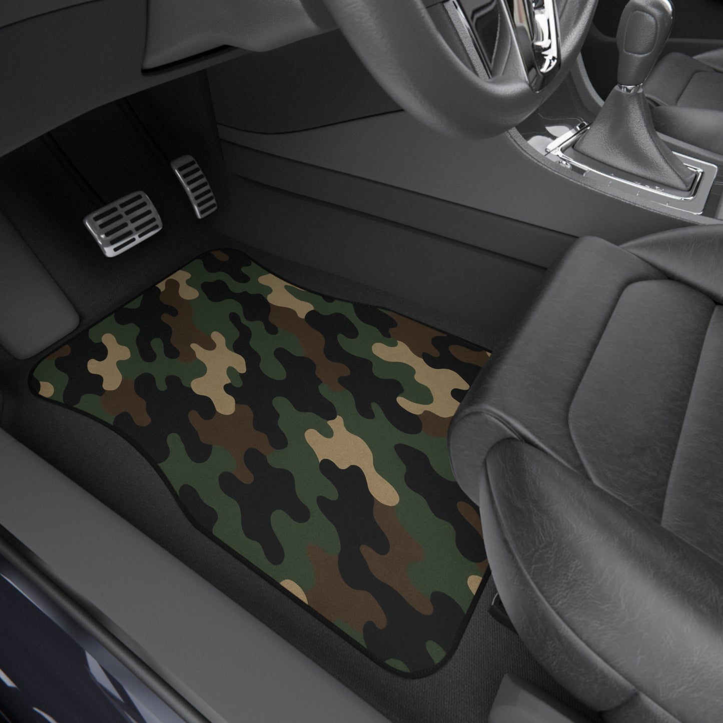 Camo Car Floor Mats (Set of 4) — Green Woodland Pattern