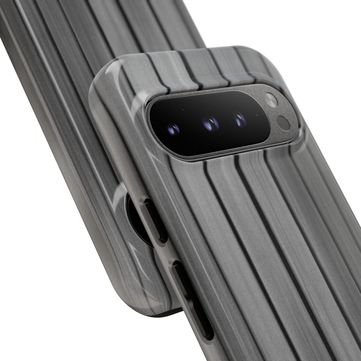 Ribbed metal texture phone case for iPhone, tough protective cover by Printify with sleek design and durable build.