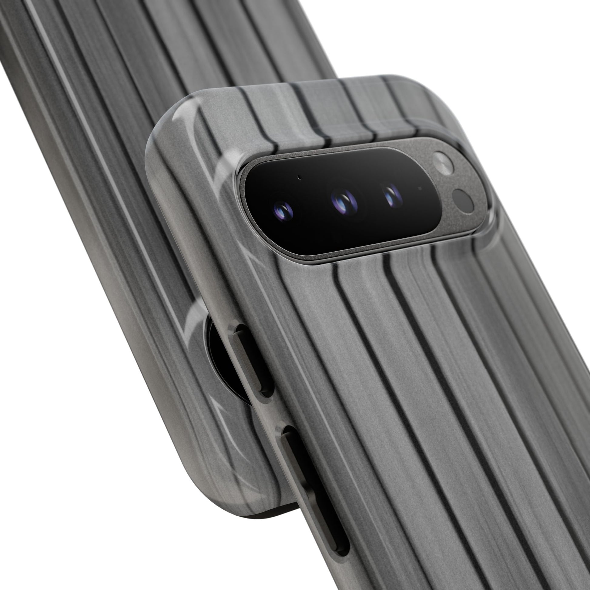 Ribbed metal texture phone case for iPhone, tough protective cover by Printify with sleek design and durable build.
