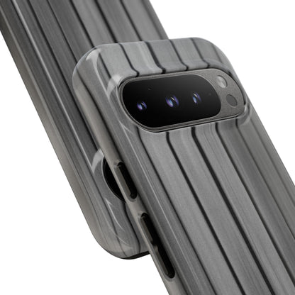 Ribbed metal texture phone case for iPhone, tough protective cover by Printify with sleek design and durable build.